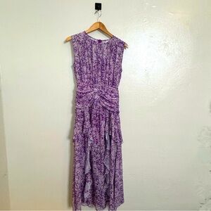NWT Fisdy Fashion Boutique Purple Floral Long Lined Sheer Dress